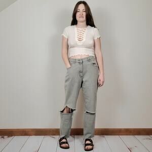 Urban Outfitters Project Social T Lace Up Baby Tee Cream XS